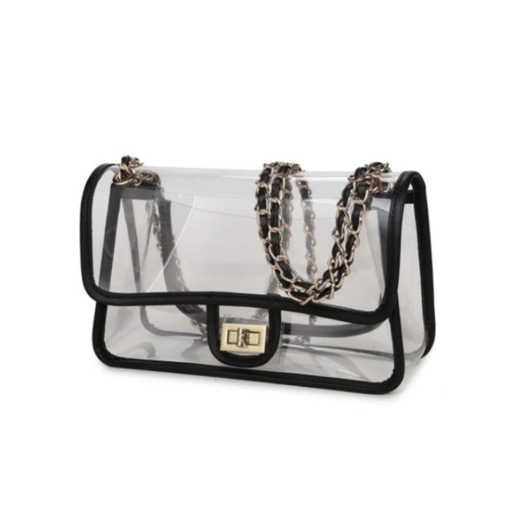 Women's PVC Transparent Clutch Clear Purse Crossbody Bag with Leather Strap Stadium Approved Bag