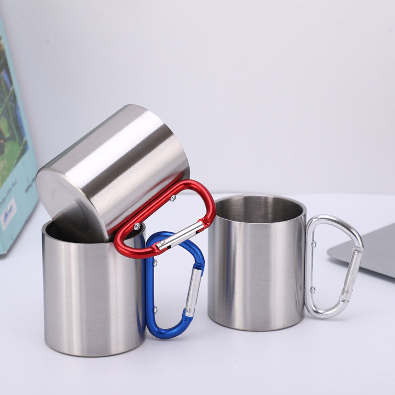 Double Wall 7.5 OZ Stainless Steel Cup Travel Mug w/Carabiner Handle