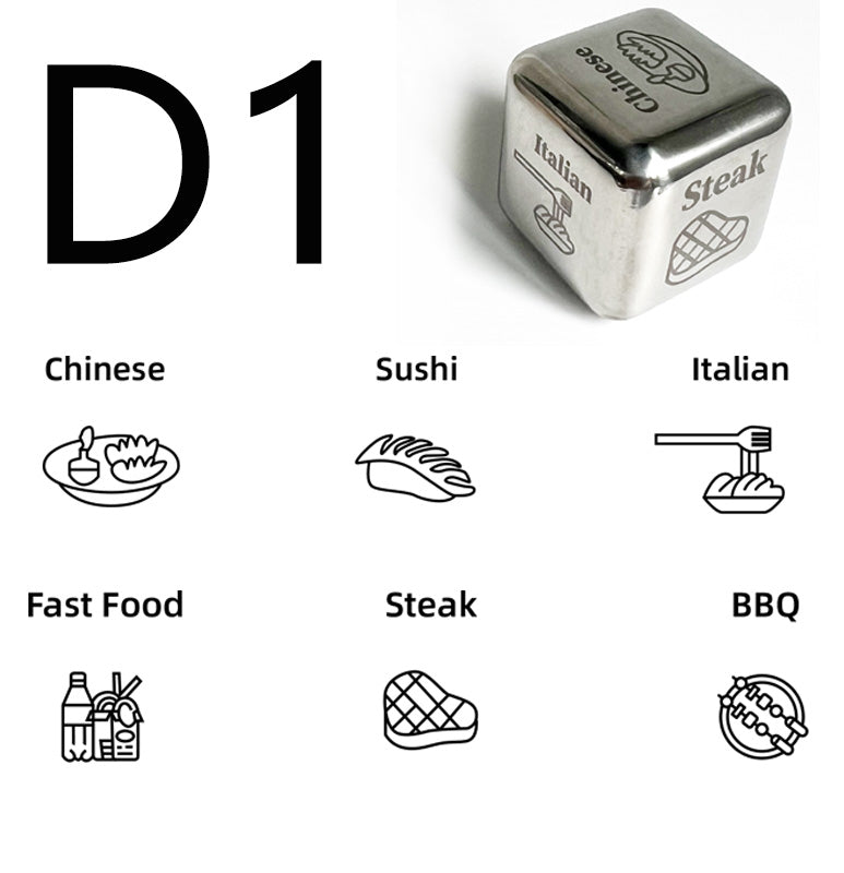1 Pcs Fun Creative Food Decision Dice Game Unique Stainless Steel Dice