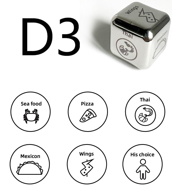 1 Pcs Fun Creative Food Decision Dice Game Unique Stainless Steel Dice