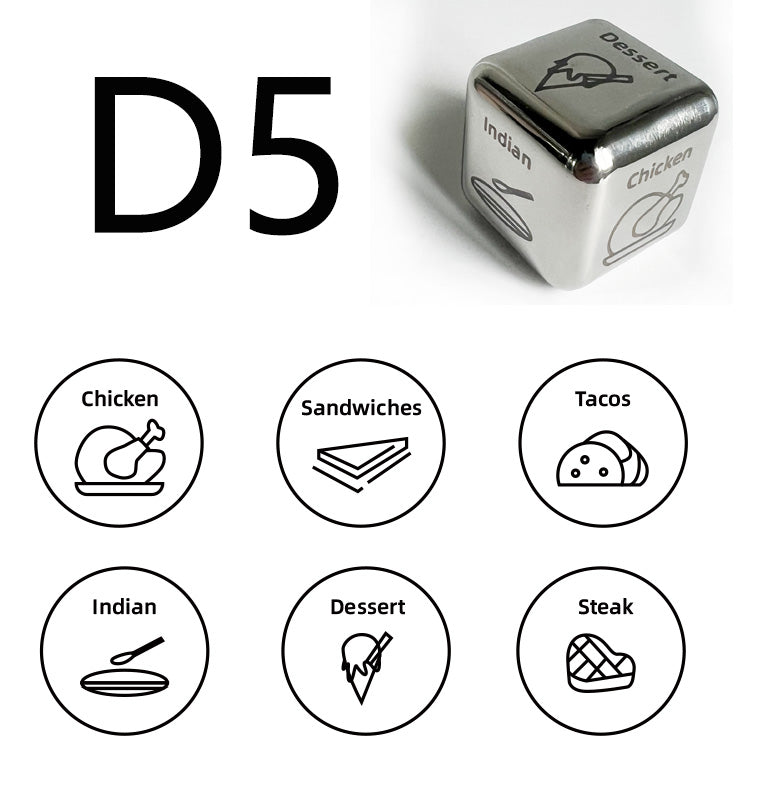 1 Pcs Fun Creative Food Decision Dice Game Unique Stainless Steel Dice