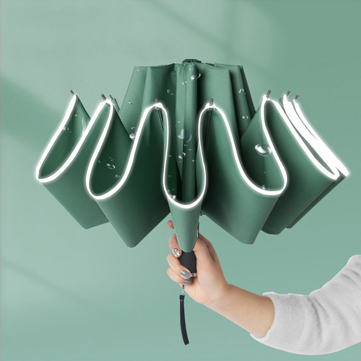 Customized Umbrellas, Reflective Safety Strip, Automatic Open, Reverse Folding Umbrella