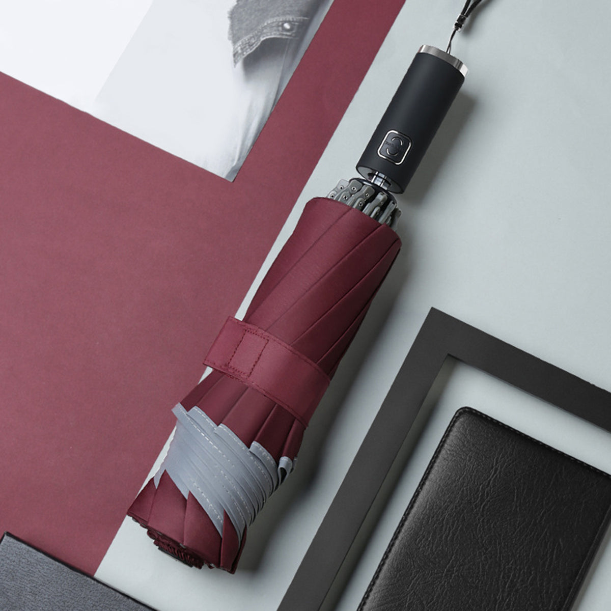 Customized Umbrellas, Reflective Safety Strip, Automatic Open, Reverse Folding Umbrella