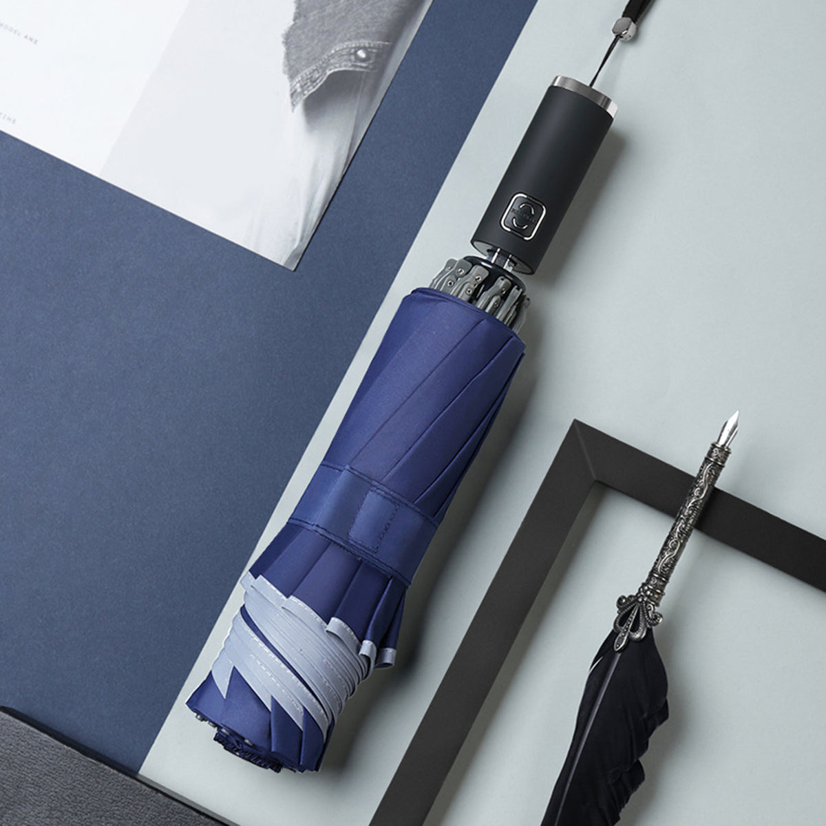 Customized Umbrellas, Reflective Safety Strip, Automatic Open, Reverse Folding Umbrella