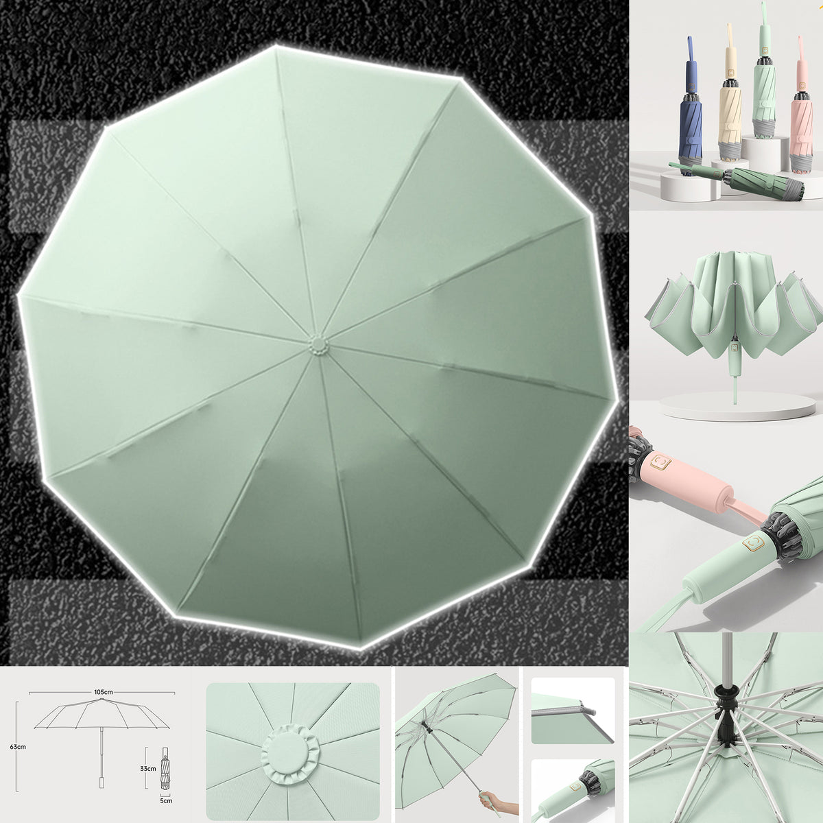 Reverse Folding Umbrella Reflective Safety Strip Automatic Open Umbrella UV Protection Umbrella