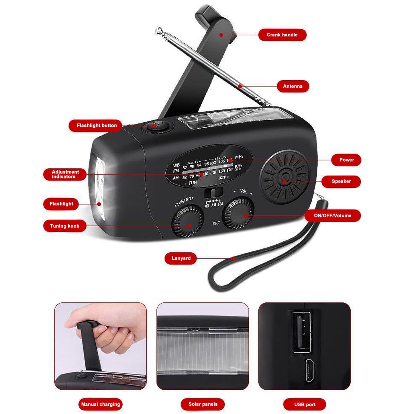 2000 mAh AM/FM NOAA Radio w/Cellphone Charger & Flashlight