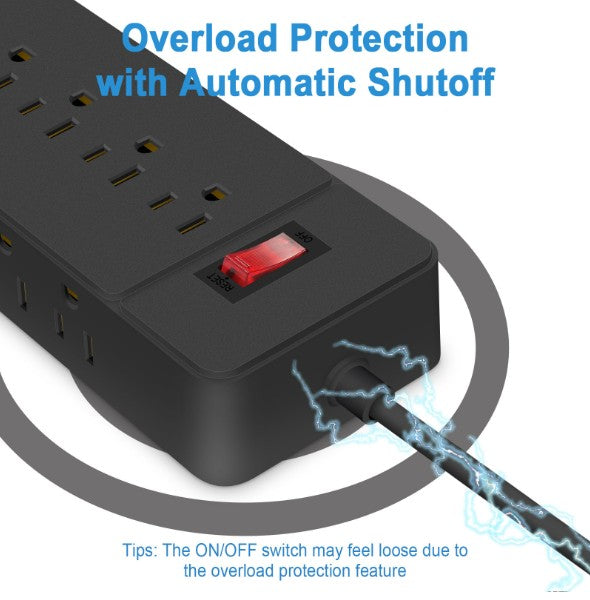 12 Outlets Surge Protector Power Strip w/ 3 USB Charging Ports