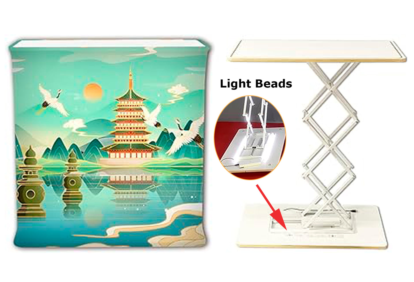 Rectangle Collapsible Portable Trade show Podium Table Exhibition Counter Stand Booth W/ Light Beads
