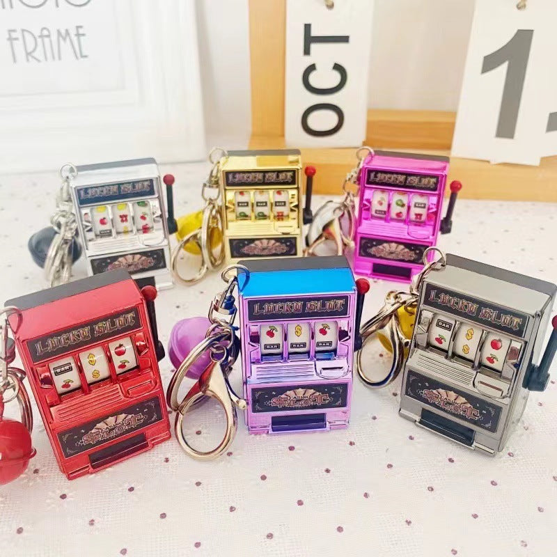 Emulation Fruit Machine Keyring Creative Mini Rotating Machine Key Chain Slot Machine Key Chain