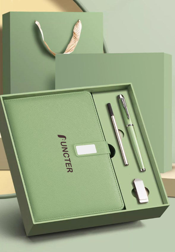 A5 PU Leather Rings Binder Notebook Gift Set Gift Box with Pen and 32GB USB Flash Drive