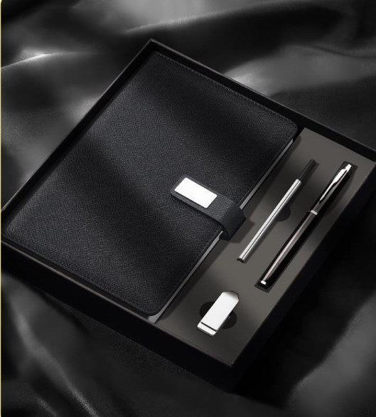 A5 PU Leather Rings Binder Notebook Gift Set Gift Box with Pen and 32GB USB Flash Drive