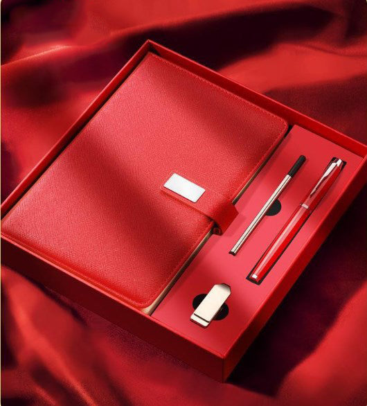 A5 PU Leather Rings Binder Notebook Gift Set Gift Box with Pen and 32GB USB Flash Drive