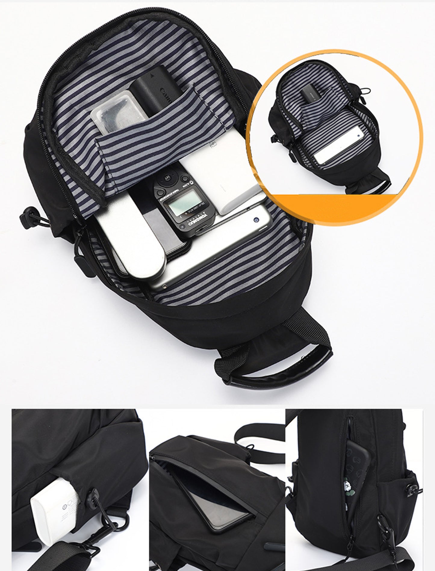 Sling Crossbody Backpack With USB Charger Chest Bag