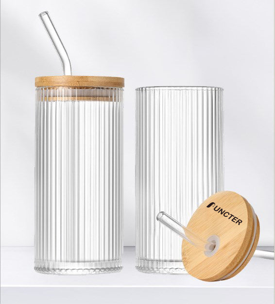 13oz Drinking Glass Cup with Bamboo Lid and Glass Straw