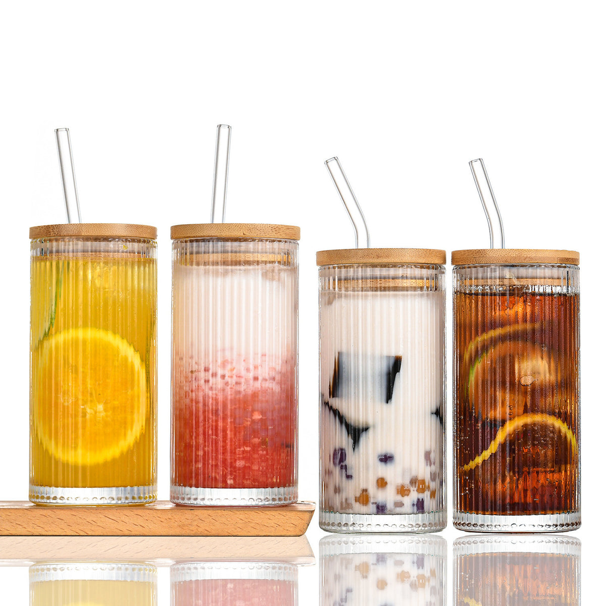 13oz Drinking Glass Cup with Bamboo Lid and Glass Straw