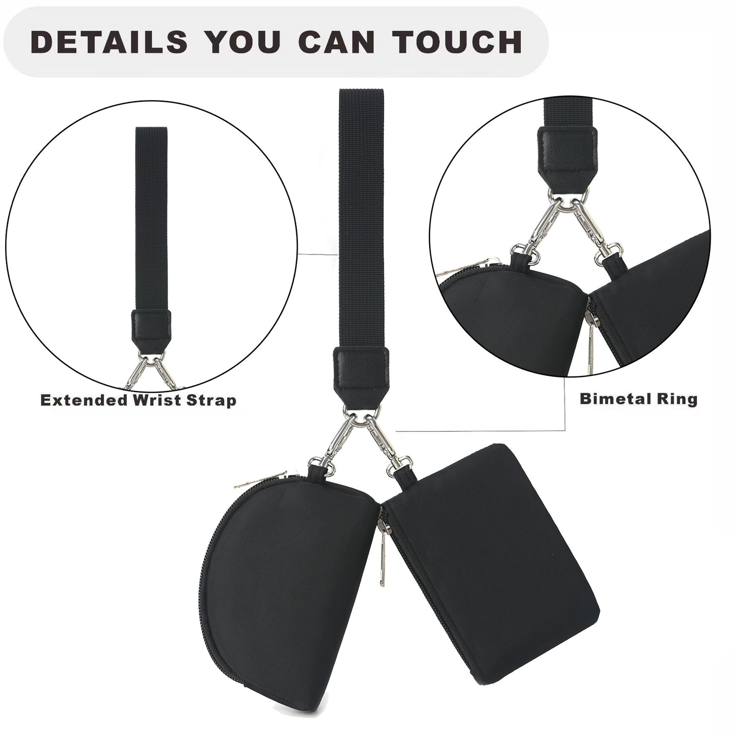 Mini Zip Around Dual Pouch Wristlet With 2 Straps Wristlet Keychain Wallet for Women