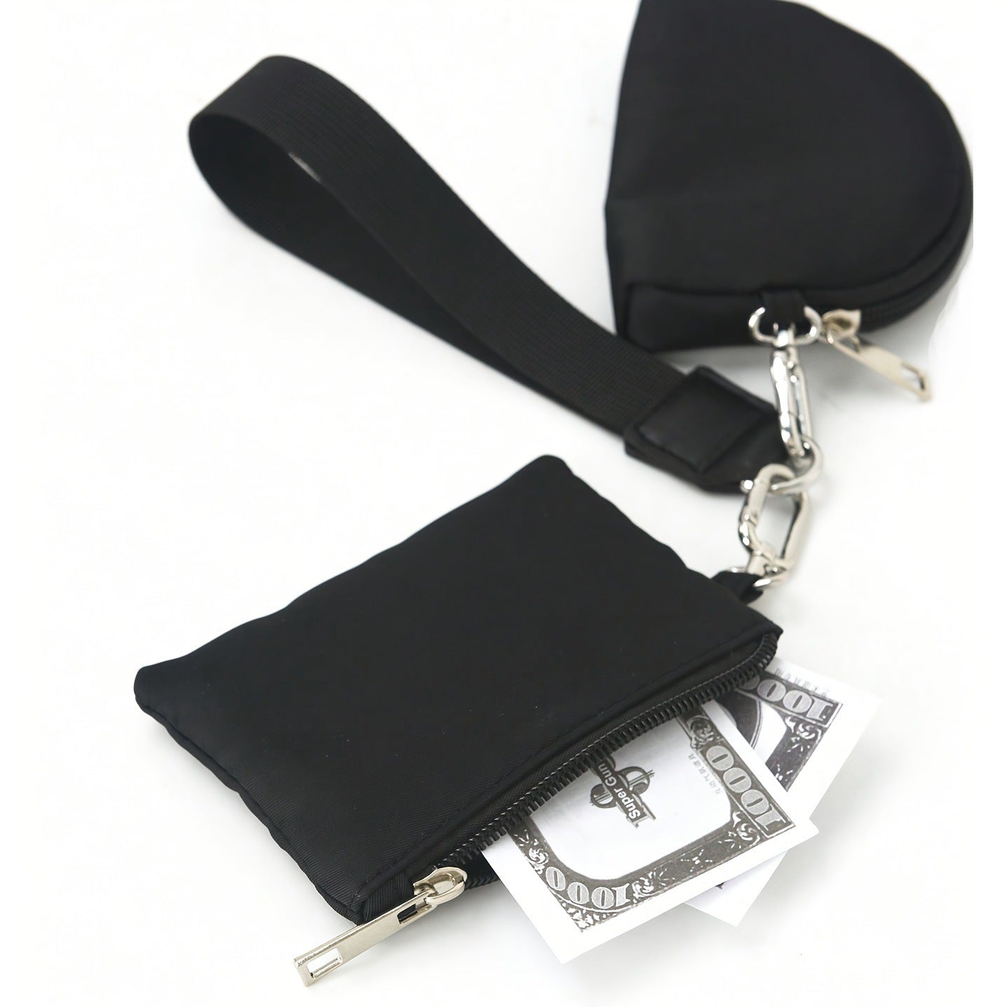 Mini Zip Around Dual Pouch Wristlet With 2 Straps Wristlet Keychain Wallet for Women