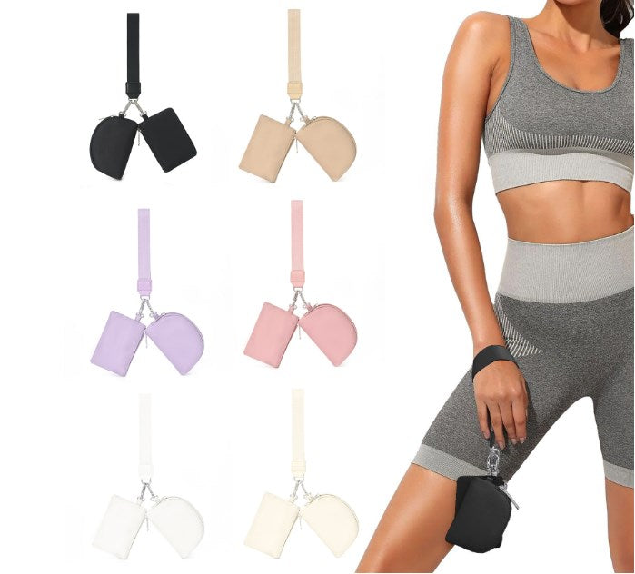 Mini Zip Around Dual Pouch Wristlet With 2 Straps Wristlet Keychain Wallet for Women