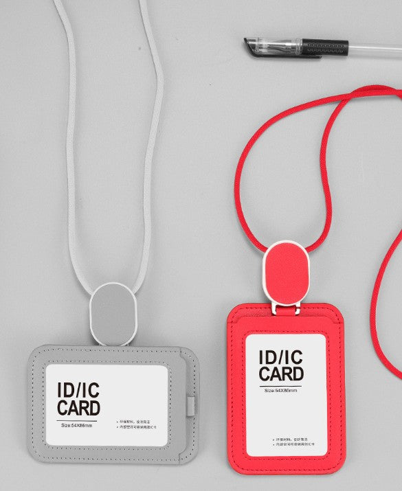 Leather Employee's ID Badge Holder Card Holder With Telescopic Lanyard