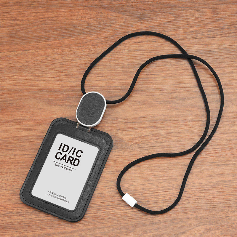 Leather Employee's ID Badge Holder Card Holder With Telescopic Lanyard