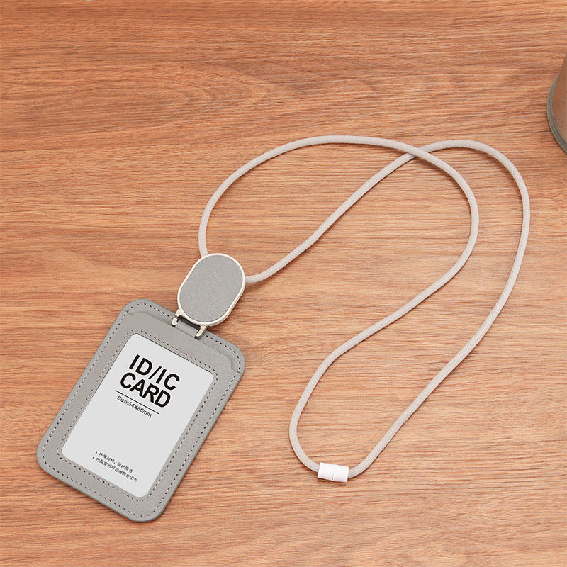 Leather Employee's ID Badge Holder Card Holder With Telescopic Lanyard