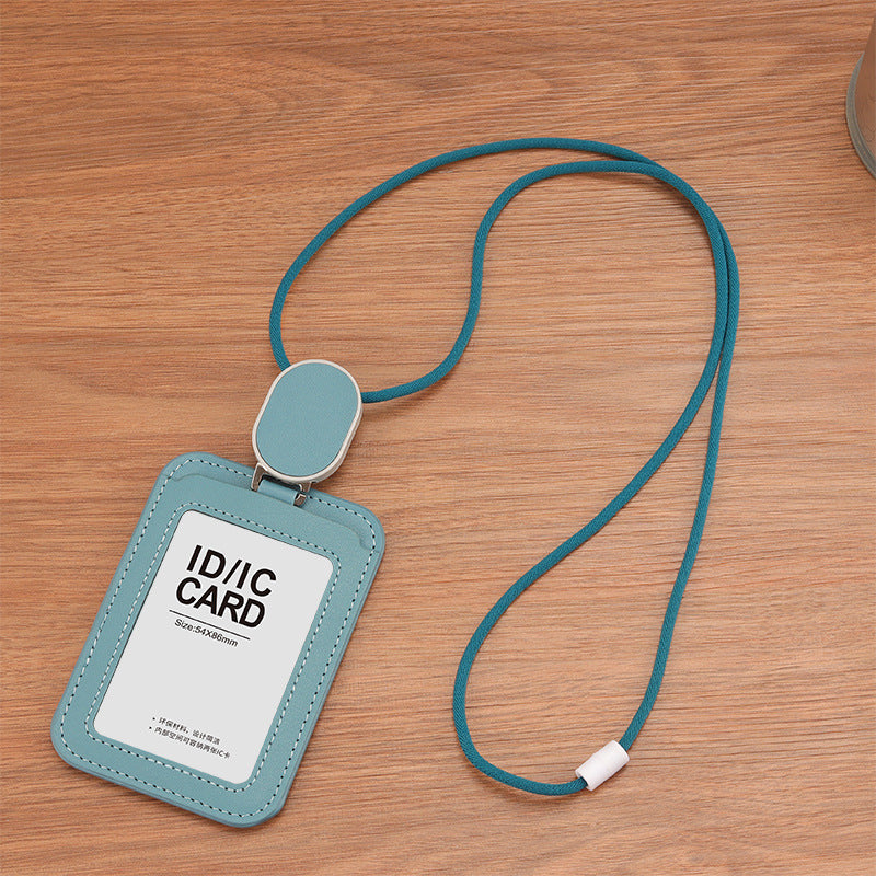 Leather Employee's ID Badge Holder Card Holder With Telescopic Lanyard