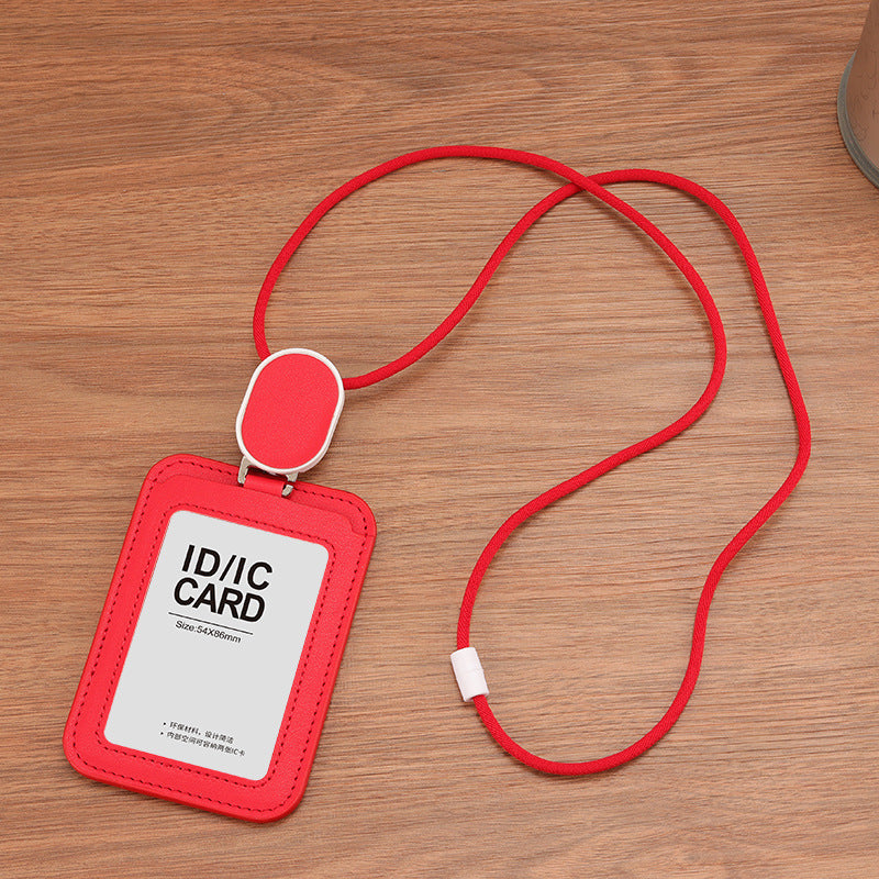 Leather Employee's ID Badge Holder Card Holder With Telescopic Lanyard