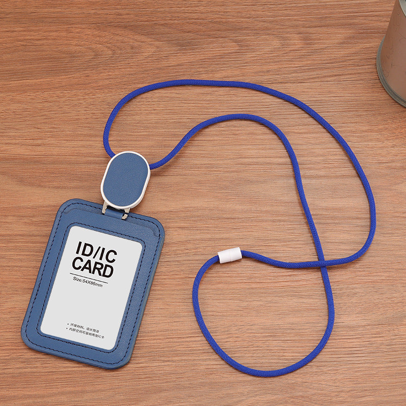 Leather Employee's ID Badge Holder Card Holder With Telescopic Lanyard