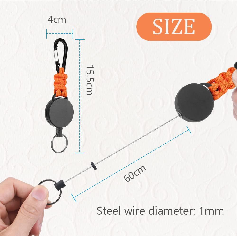 Telescopic Wire Rope Anti-Thief & Anti-Lost Keychain W/ Flat Carabiner Colorful Paracord