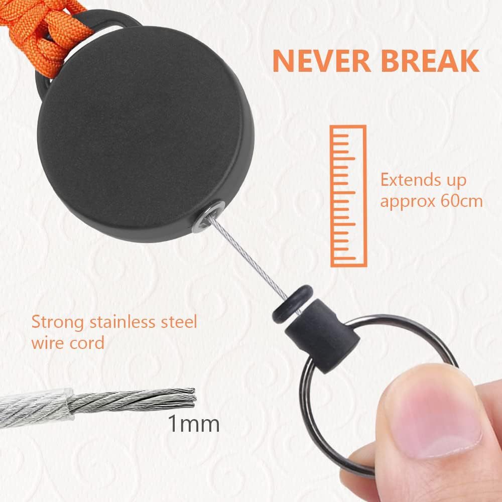 Telescopic Wire Rope Anti-Thief & Anti-Lost Keychain W/ Flat Carabiner Colorful Paracord