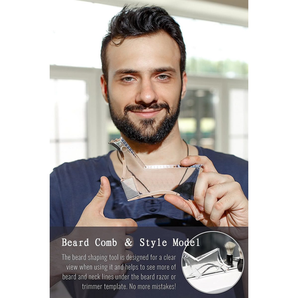 Men's Beard Shaping Tool With Inbuilt Comb Transparent Template Styling Comb Templates