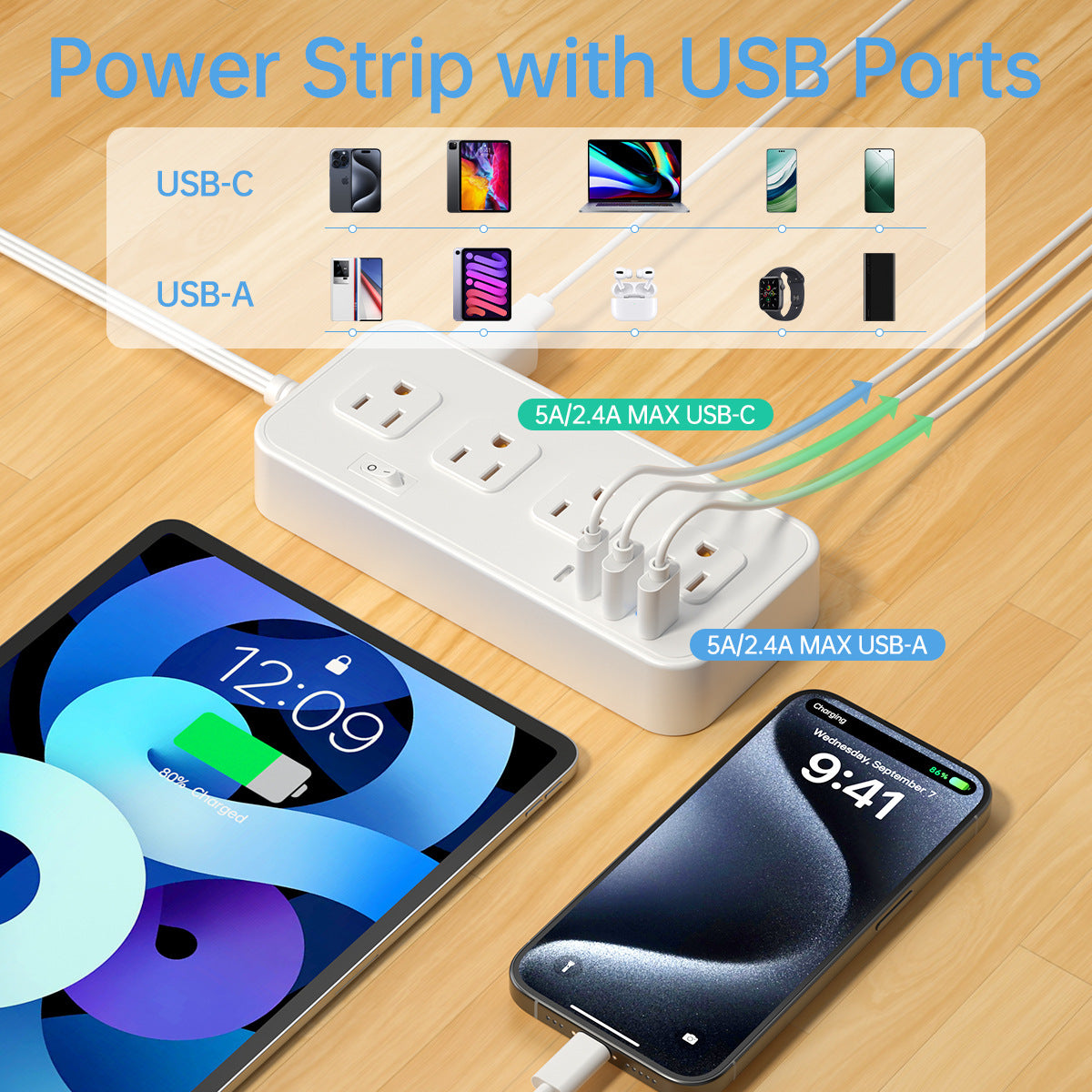 45 Degree Plug 8 Ports 2 USB 2 PD Multiple Function Wall Charger Mold#PC-33