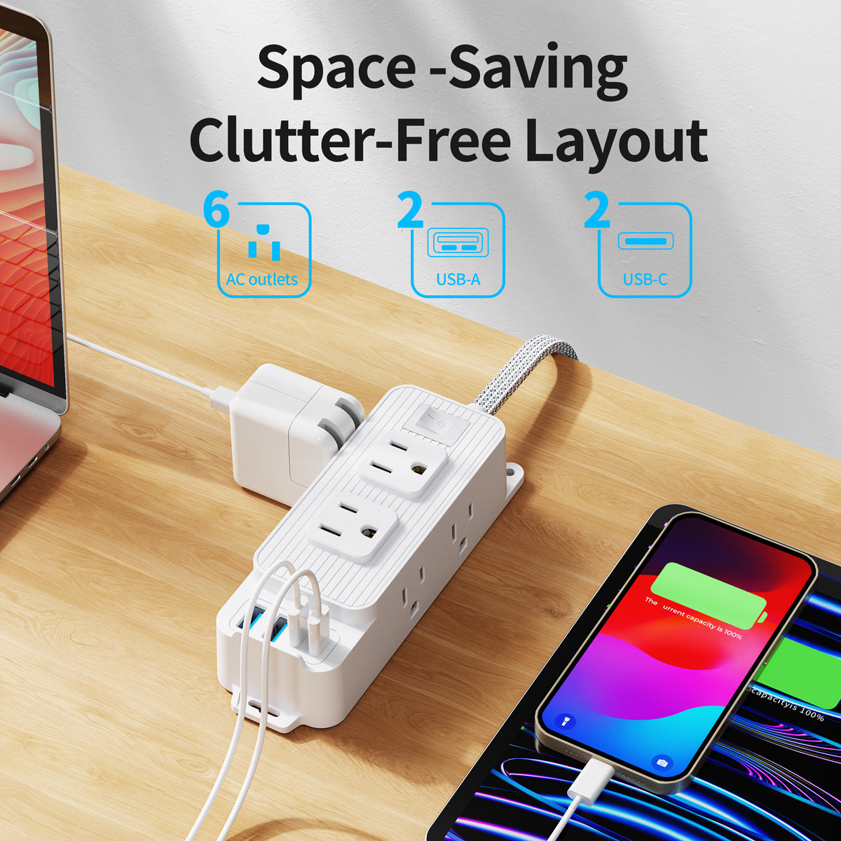 45 Degree Plug 6 Ports 2 USB 2 PD Multiple Function Wall Charger Mold#PC-17