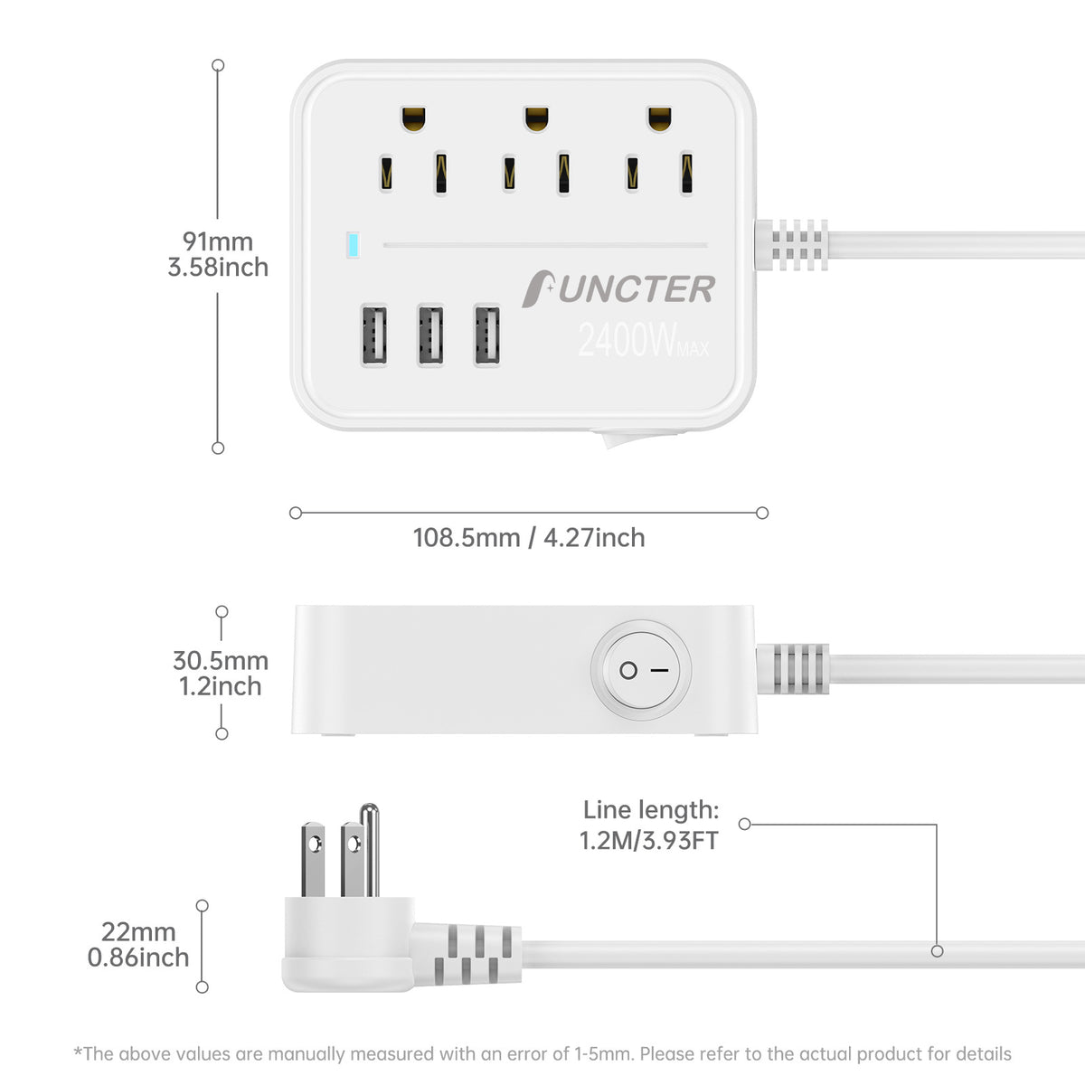 45 Degree Plug Outlet Extender 8 AC Ports 2 USB 2 PD Multiple Function Wall Charger Mold#PC-15