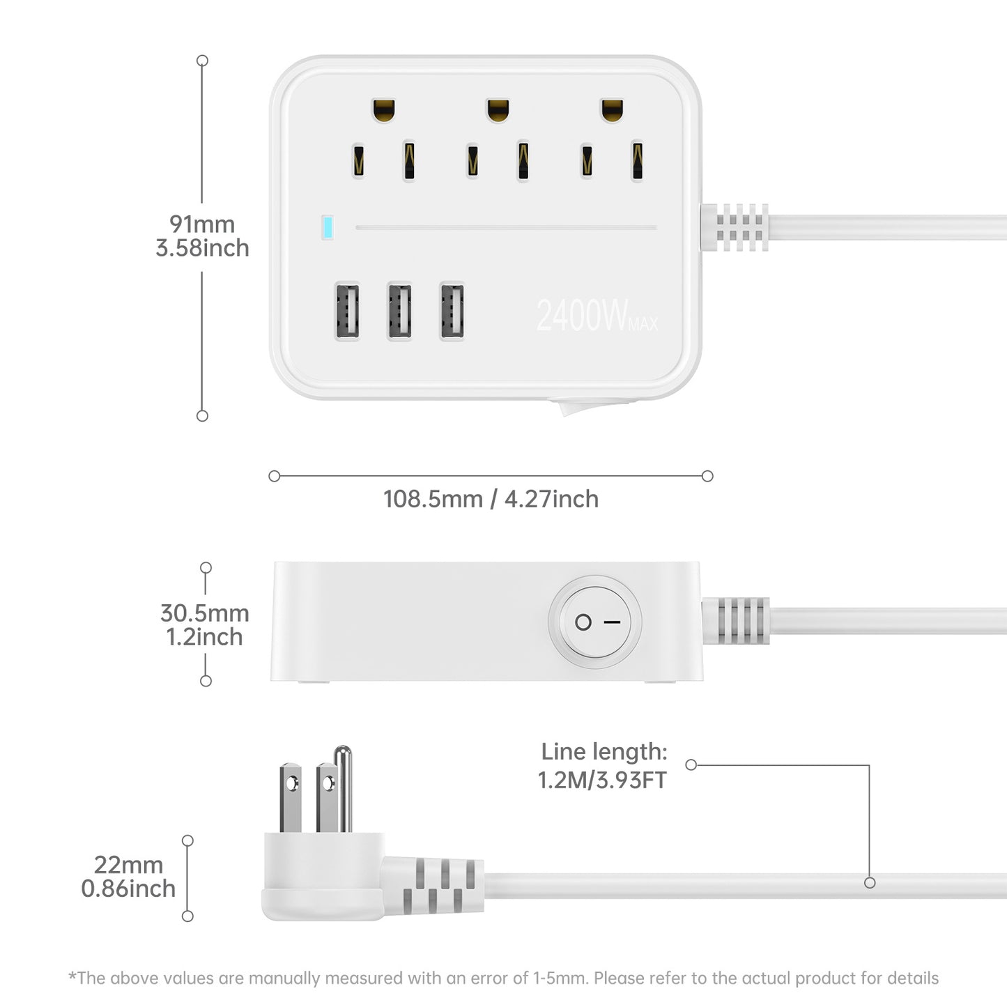 45 Degree Plug Outlet Extender 8 AC Ports 2 USB 2 PD Multiple Function Wall Charger Mold#PC-15
