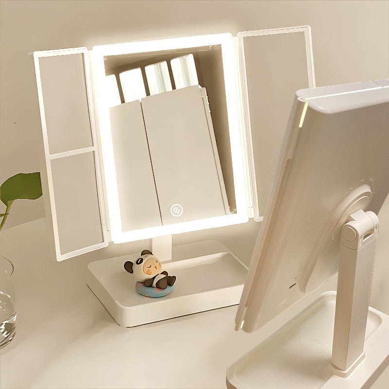 Tri-Fold Lighted Vanity Mirror with LED Lights Make Up Mirror