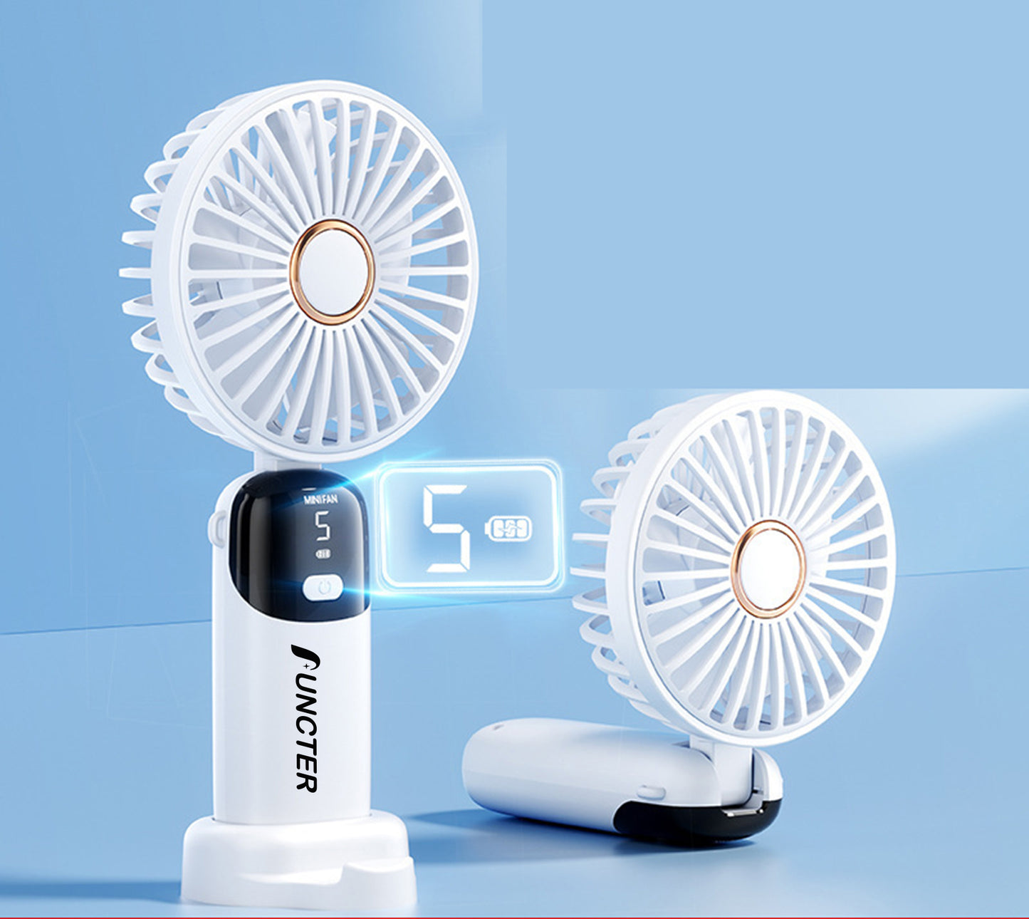 Portable Handheld Fan, 5 Speed Adjustable Fan with LED Display, Handheld/Neck/Desk 3" 1 Small Fan