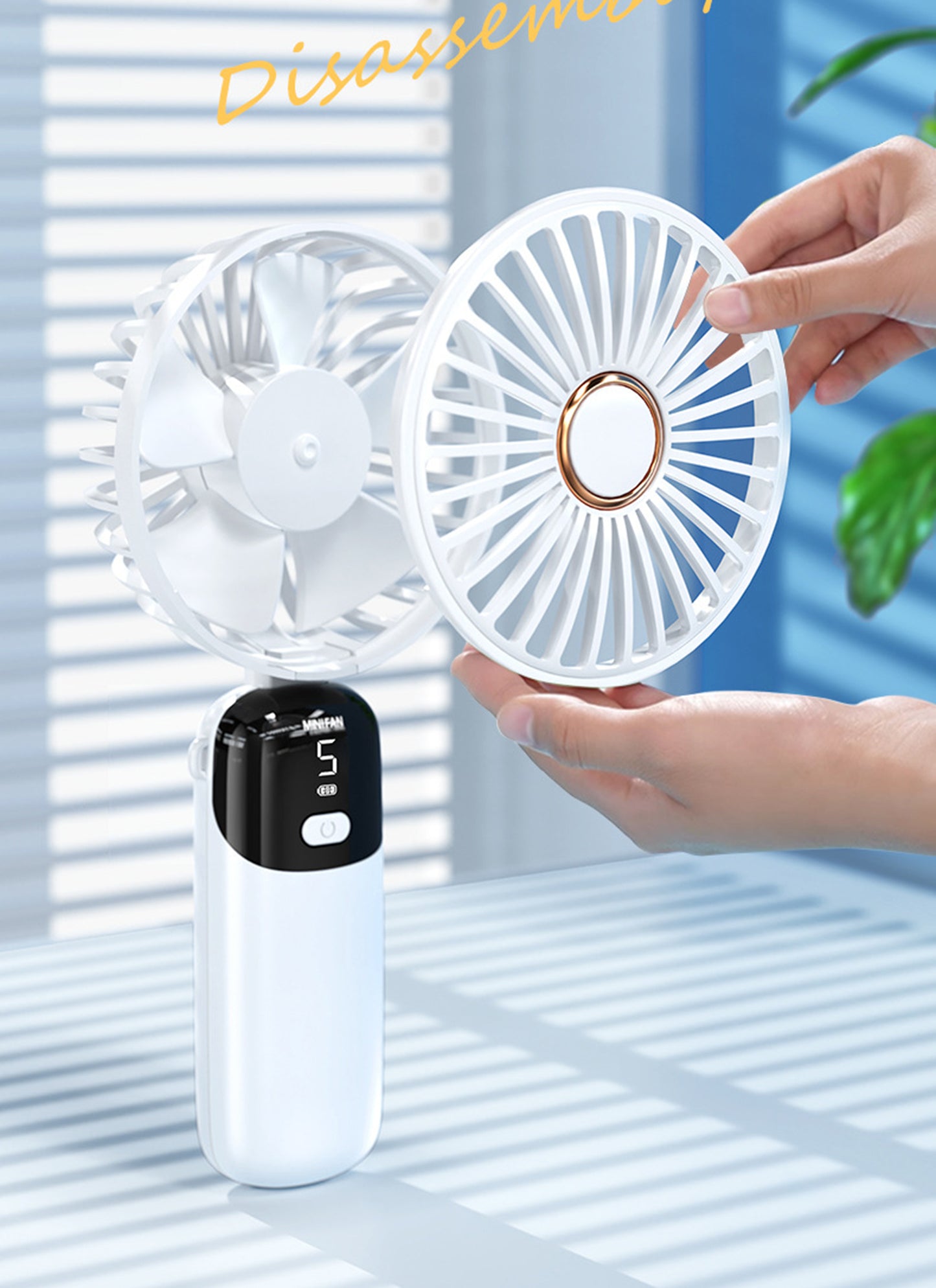 Portable Handheld Fan, 5 Speed Adjustable Fan with LED Display, Handheld/Neck/Desk 3" 1 Small Fan