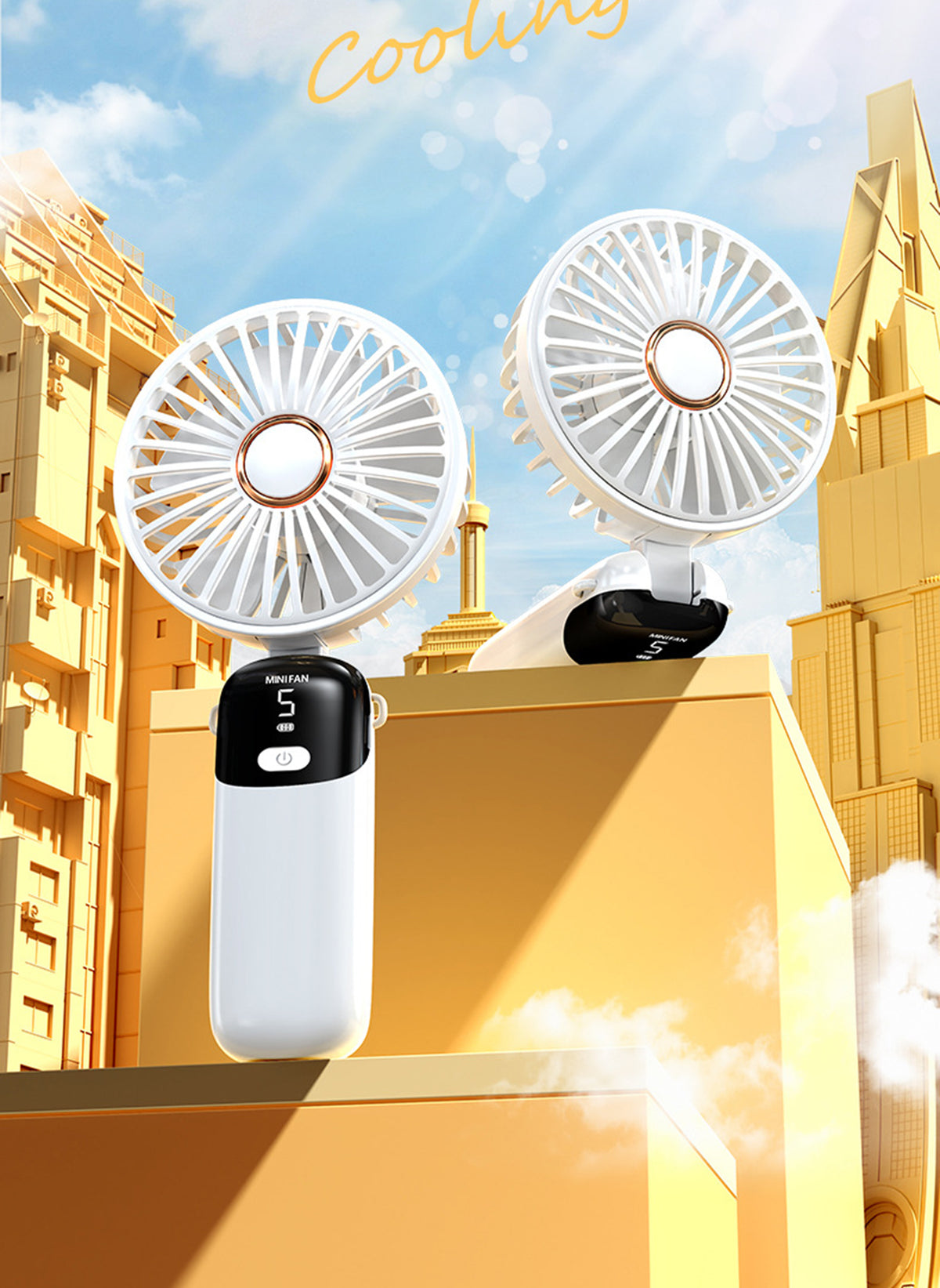 Portable Handheld Fan, 5 Speed Adjustable Fan with LED Display, Handheld/Neck/Desk 3" 1 Small Fan