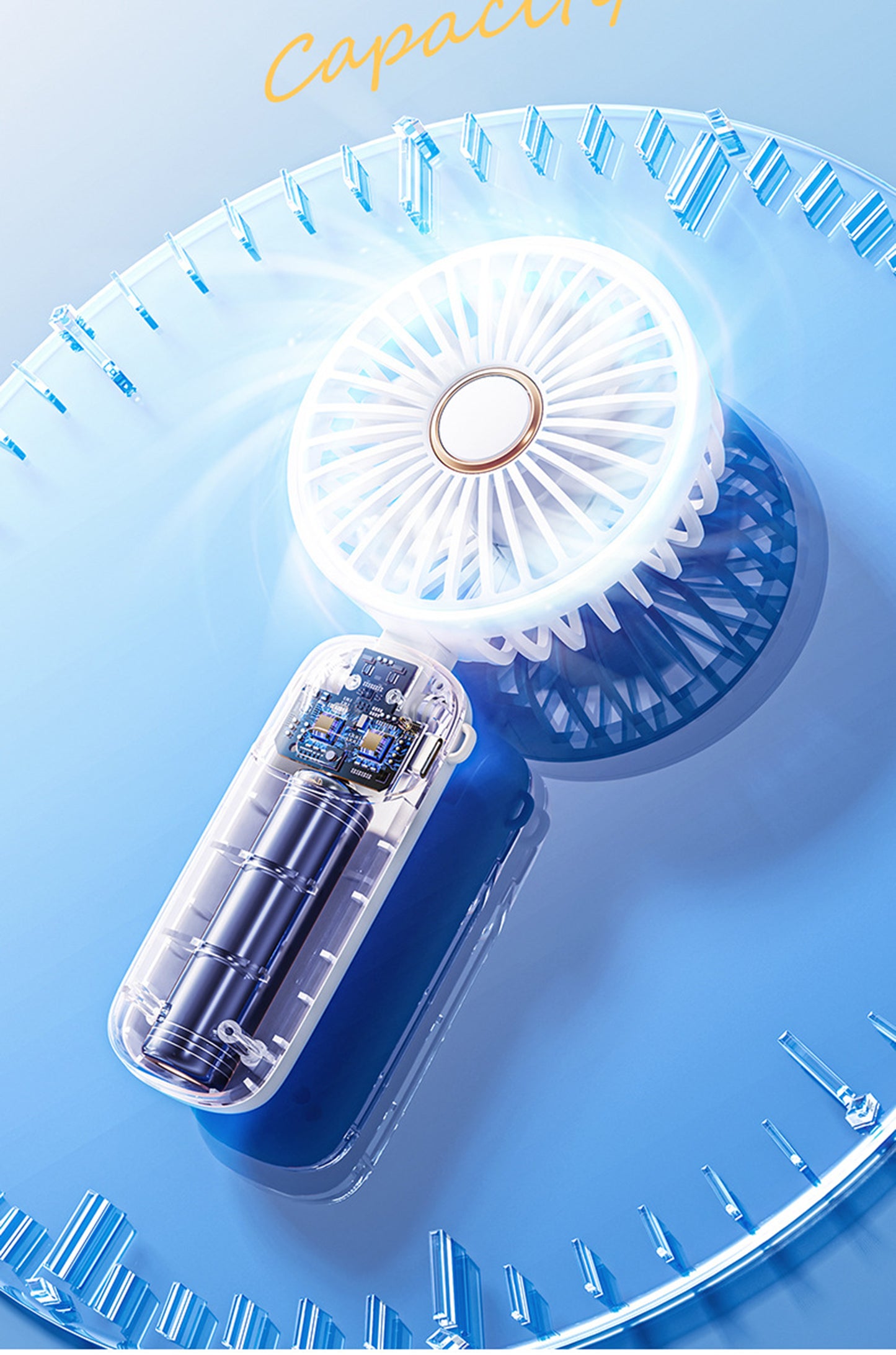 Portable Handheld Fan, 5 Speed Adjustable Fan with LED Display, Handheld/Neck/Desk 3" 1 Small Fan