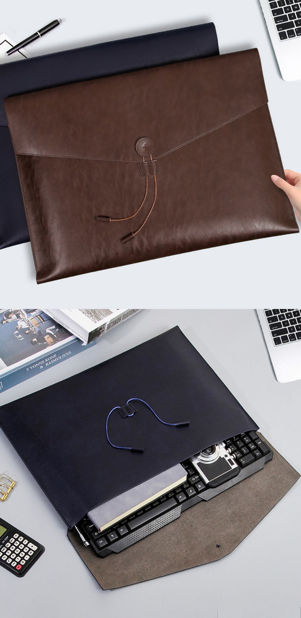 A3 Waterproof PU Leather Business Briefcase High-Capacity Storage Bag Handheld Bag