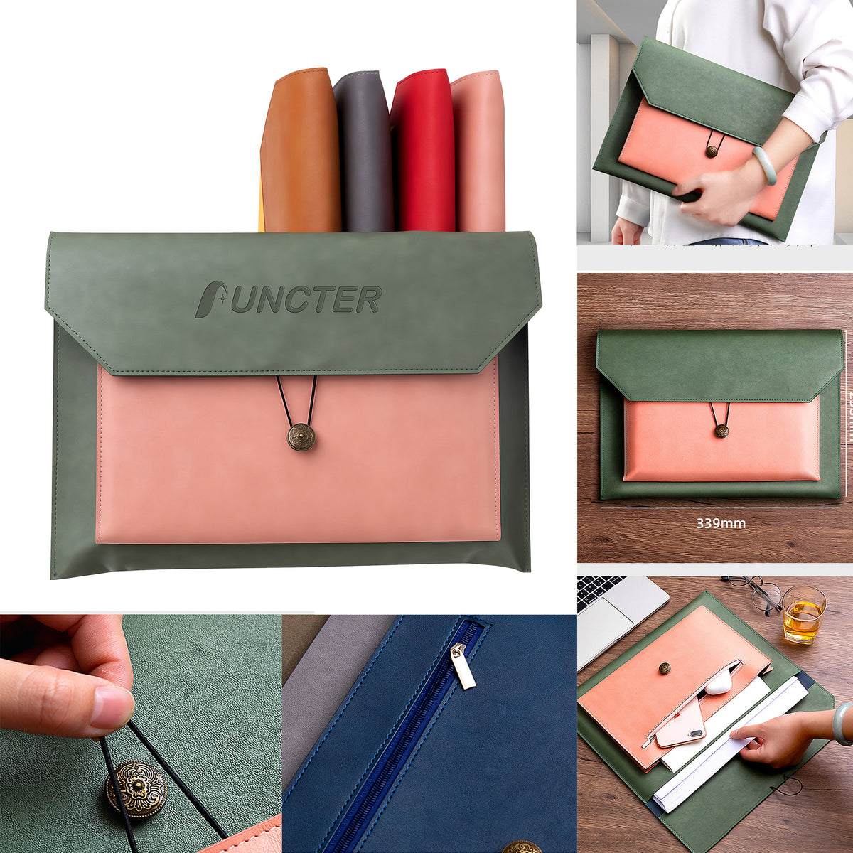 PU Leather A4 Envelope File Organiser Color Blocking Document Bags