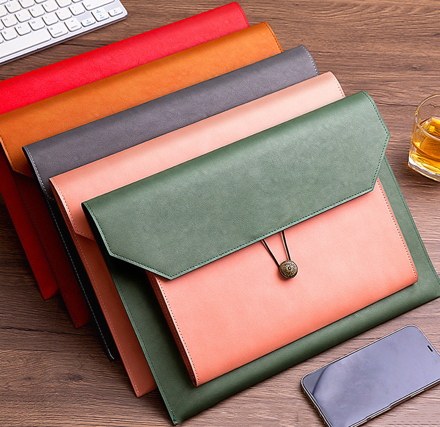 PU Leather A4 Envelope File Organiser Color Blocking Document Bags
