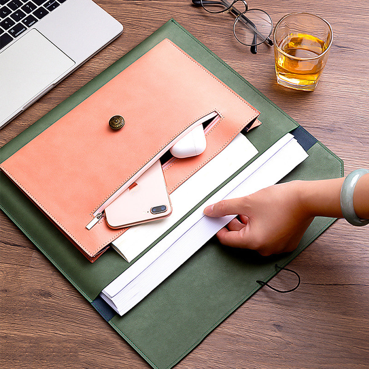 PU Leather A4 Envelope File Organiser Color Blocking Document Bags