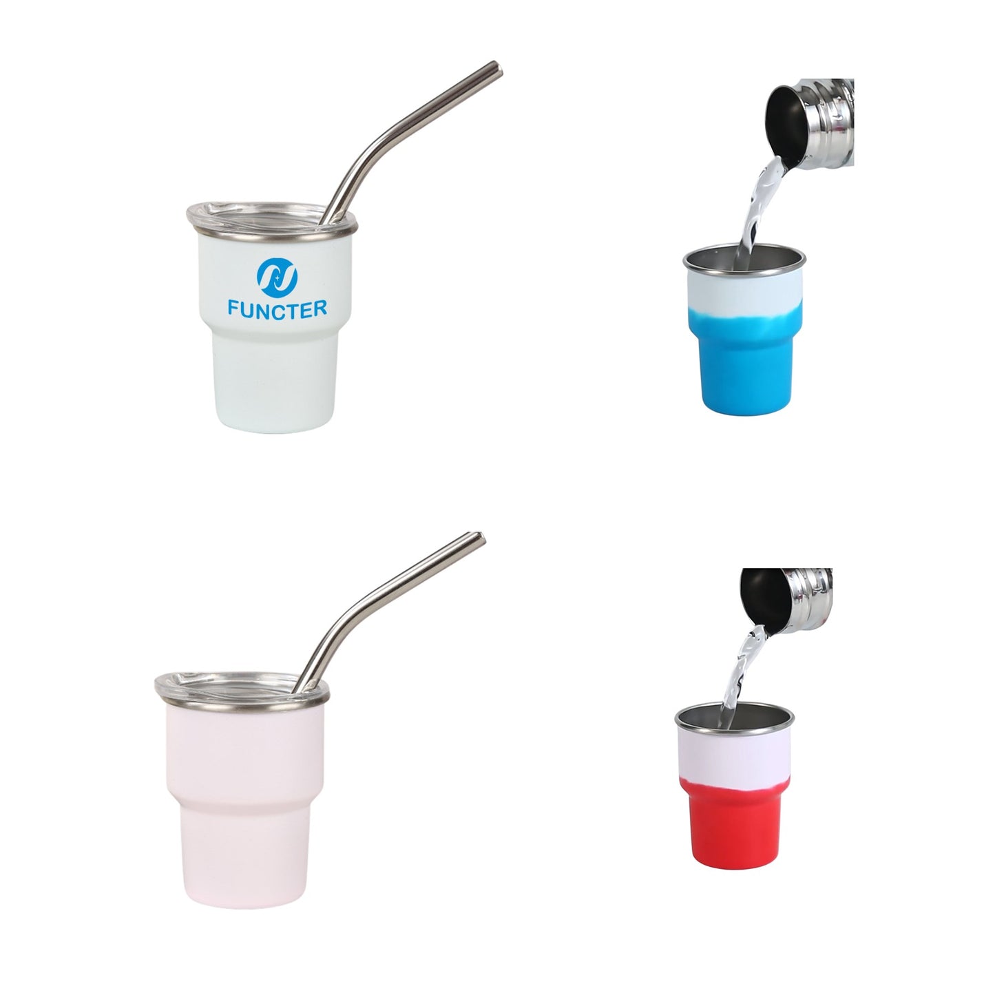 Stainless Steel Color-Changing Mini Tumbler W/ Straw 2 oz.