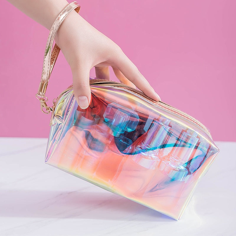 Transparent Holographic Makeup Bag& Wristlet Cosmetic Pouch