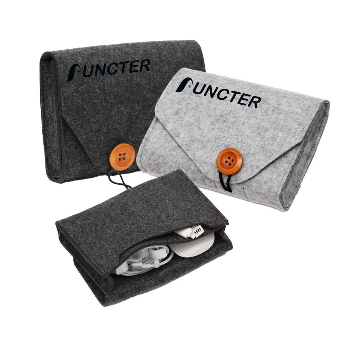 Roll-Up Felt Digital Accessories Organizer Pouch W/ Snap Button