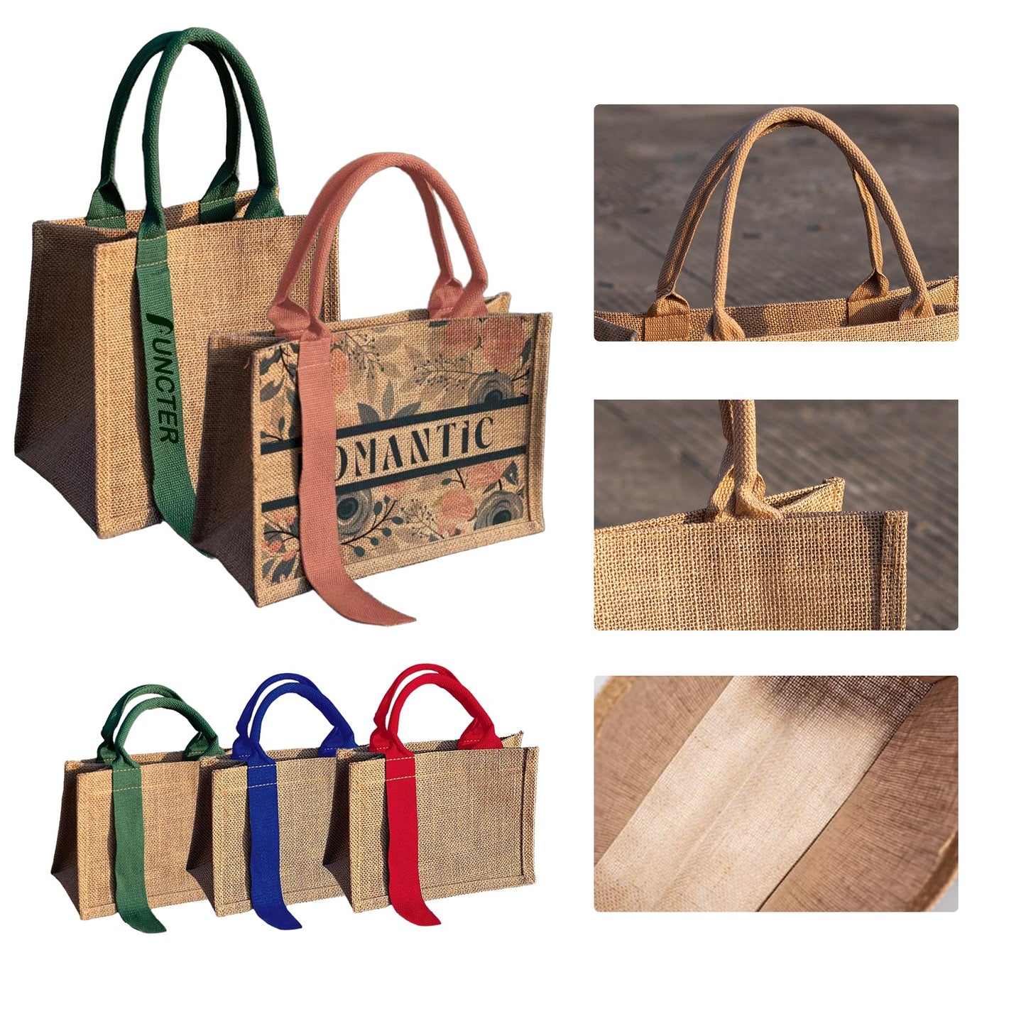 Jute Tote Bag W/ Ribbon 10" X 10" X 7"