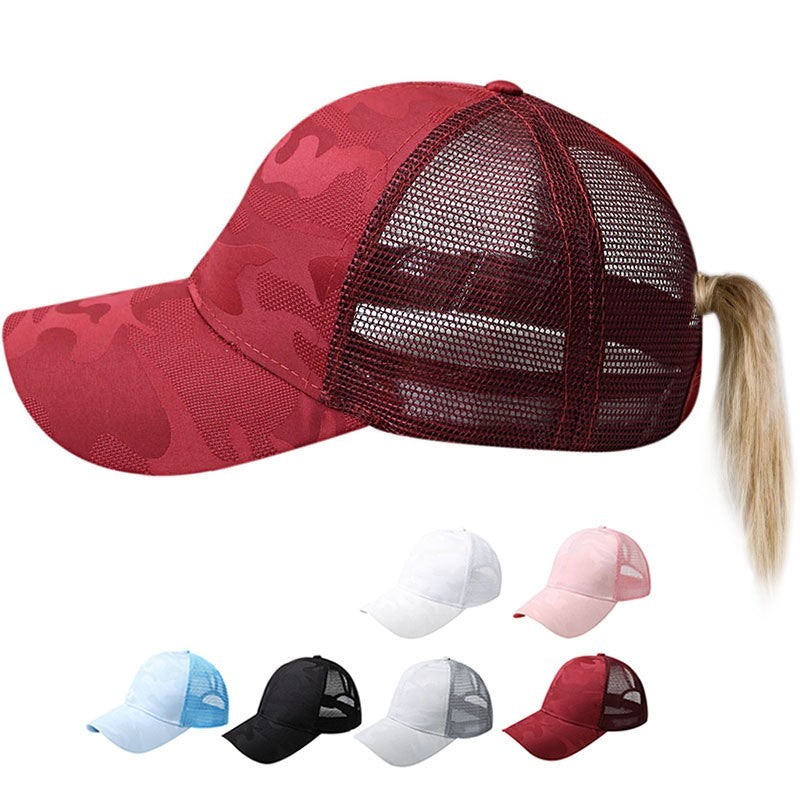 Women Ponytail Embroidered Trucker Cap