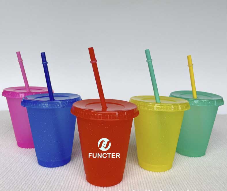 16 oz. Glitter Powder Stadium Cups W/ Straw